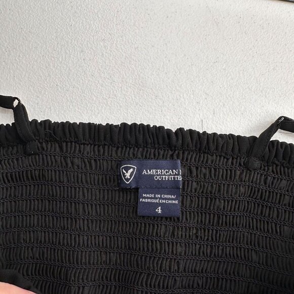 American Outfitter Black Tiered Ruffle 4 Mini Dress Adjustable Spaghetti Straps - Picture 2 of 10